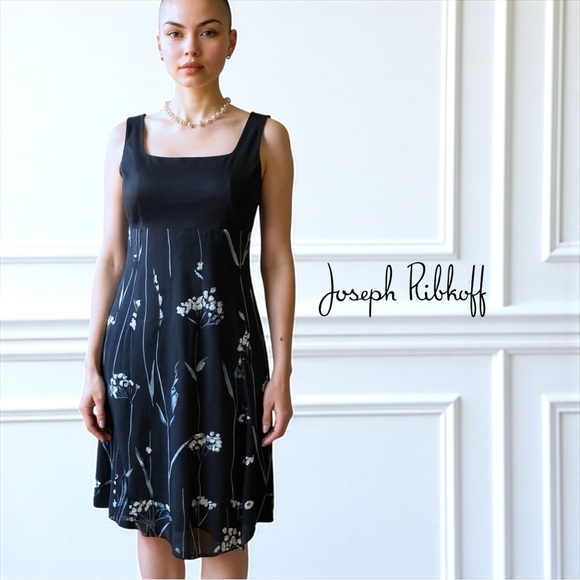 Joseph Ribkoff Black & Navy Floral Dress Sz 10 - Picture 1 of 9